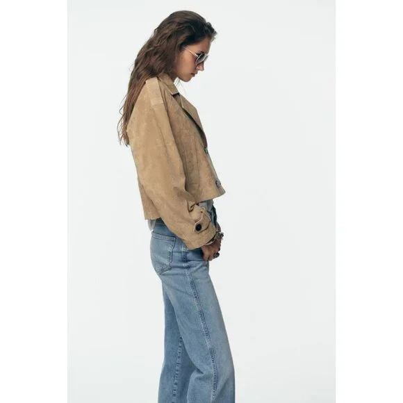 ZARA 100% LEATHER SHORT TRENCH COAT - Picture 8 of 13